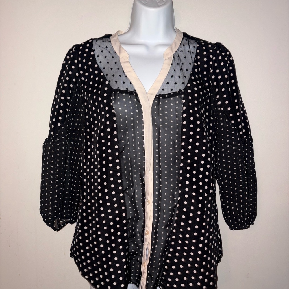 LC Lauren Conrad Black and Cream Polka Dot Blouse